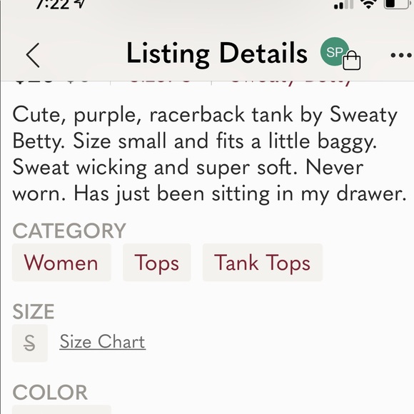 As New Sweaty Betty racerback tank small - Picture 4 of 4